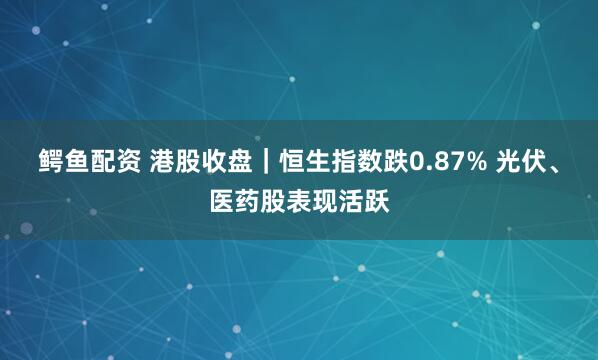鳄鱼配资 港股收盘｜恒生指数跌0.87% 光伏、医药股表现活跃